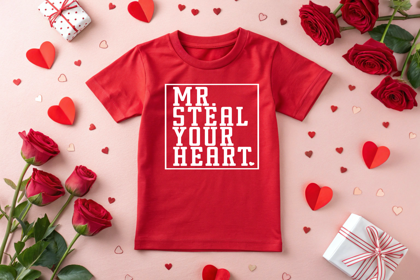 Mr. Steal Your Heart Kids Cute Valentine’s Tee