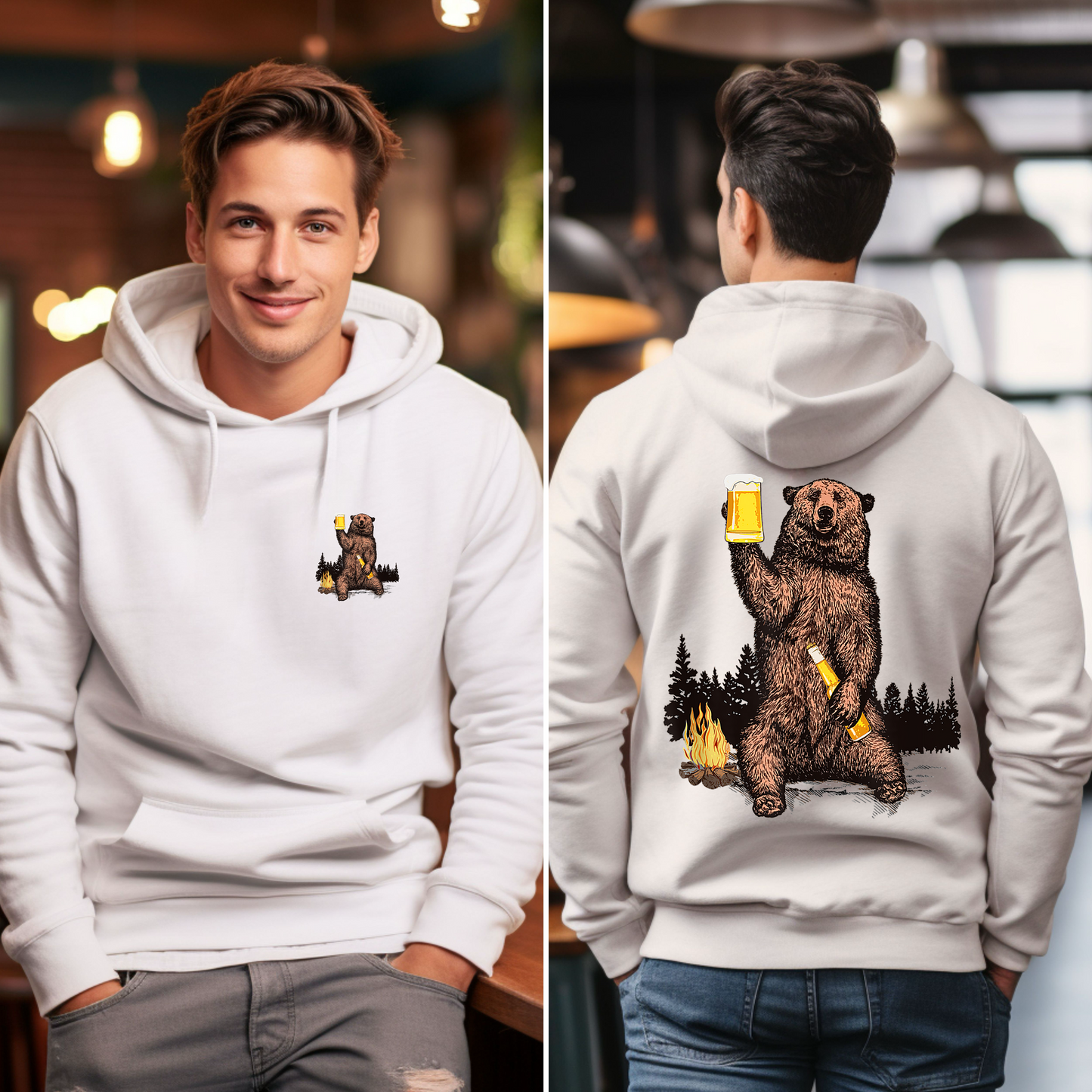 Beer Drinking Grizzly Bear Hoodie