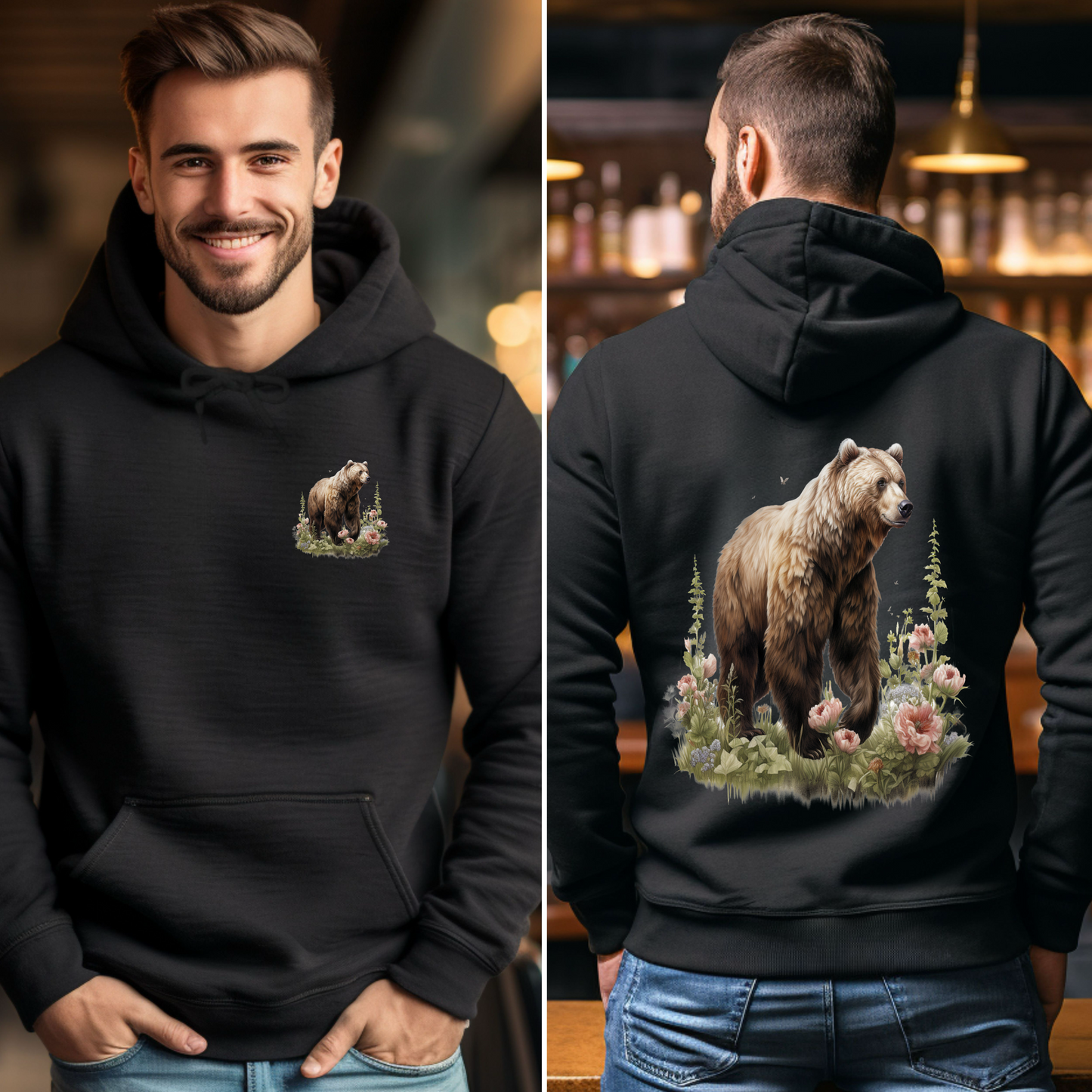 Grizzly Bear and Wildflowers Hoodie