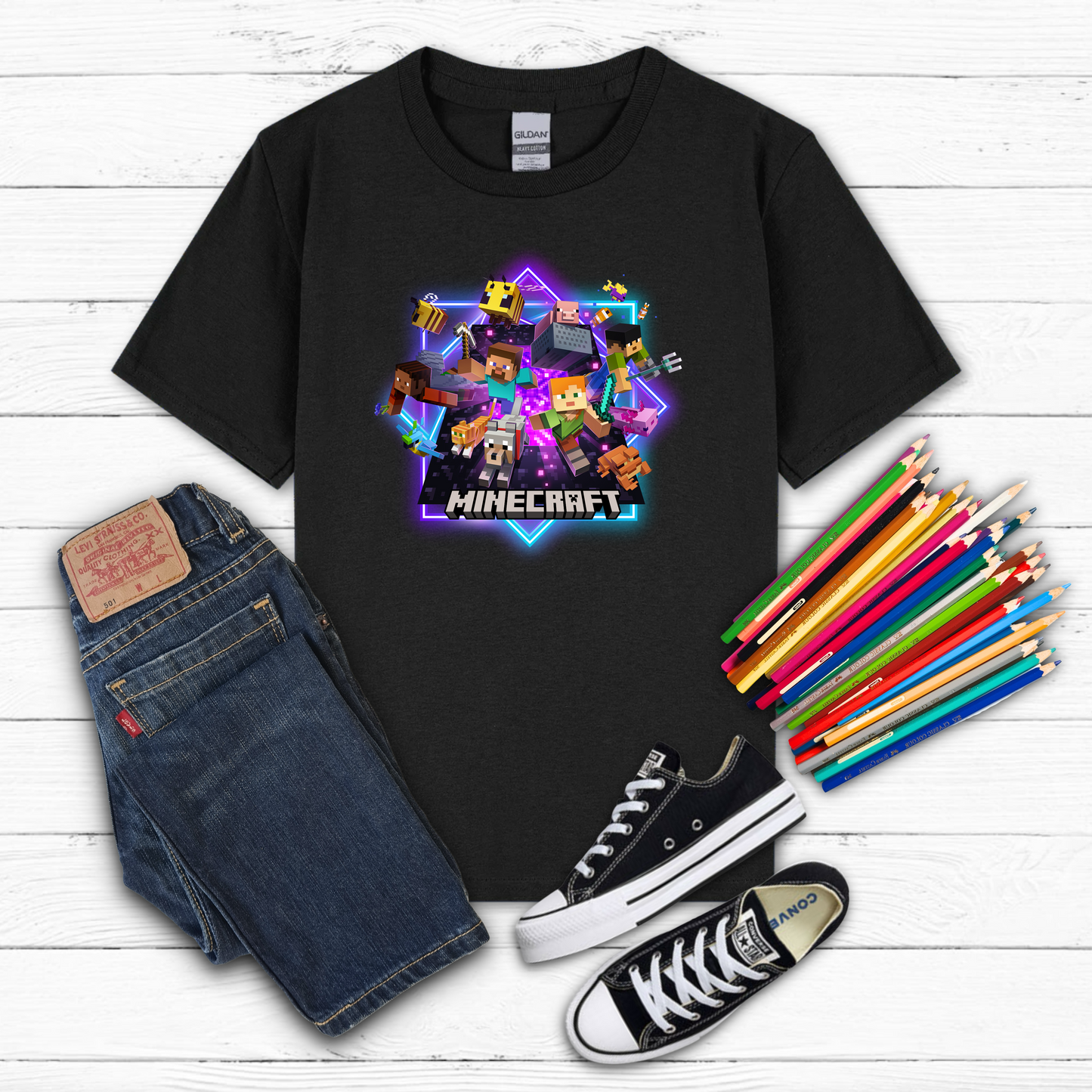 Youth Minecraft Neon Tee