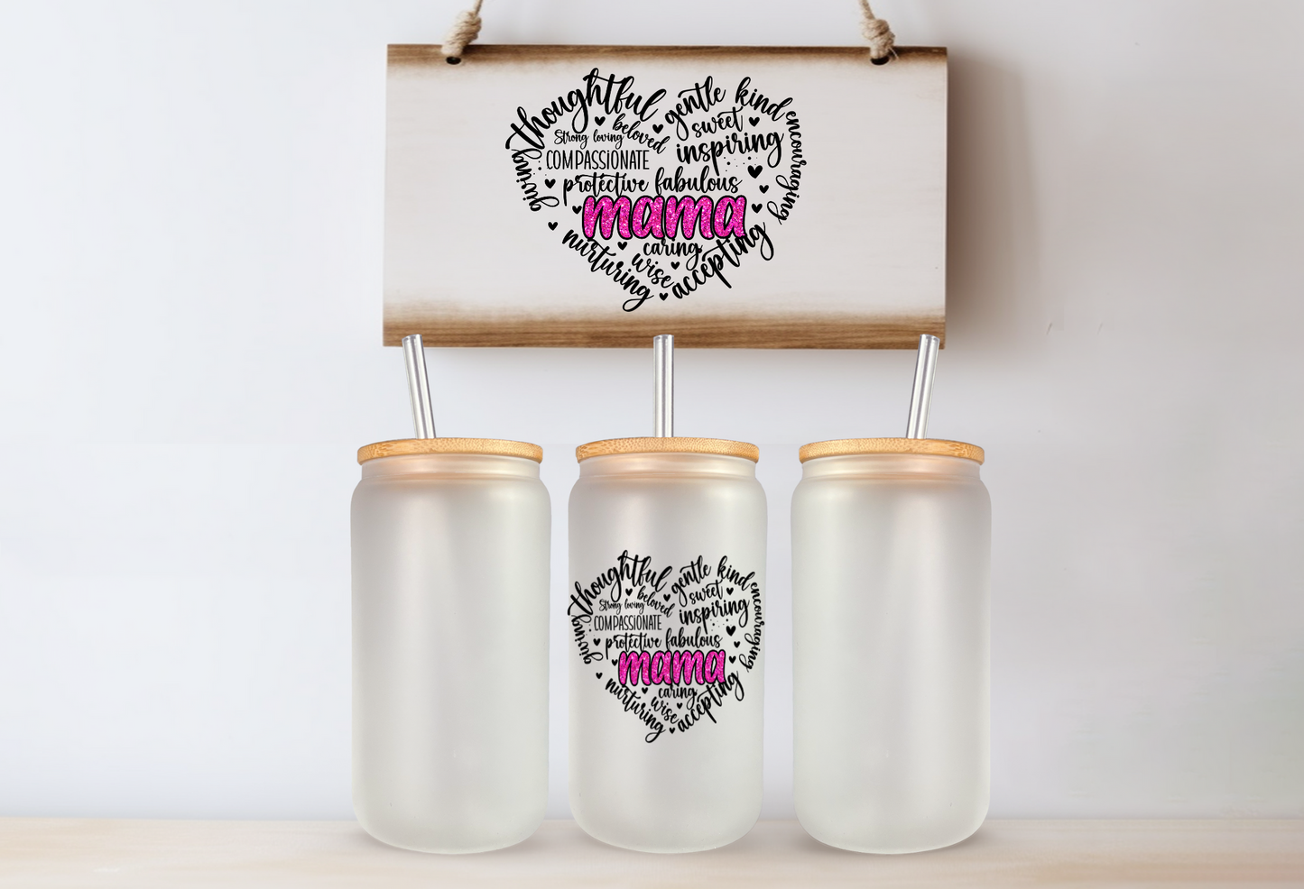 Glass Cup with Bamboo Lid “Mama”