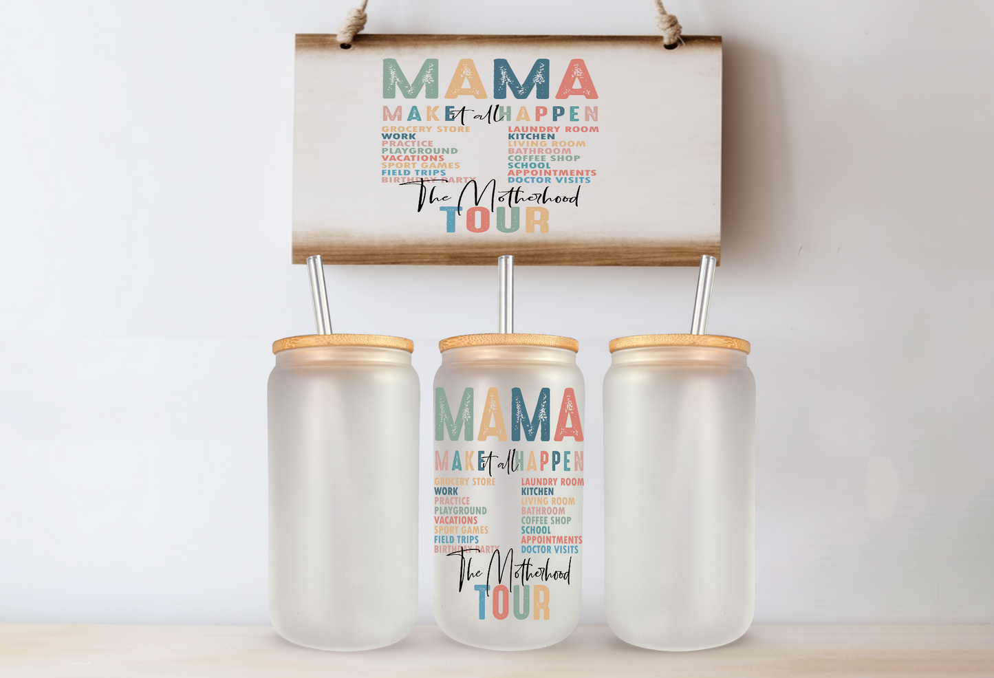 Glass Cup with Bamboo Lid “MOTHERHOOD TOUR”