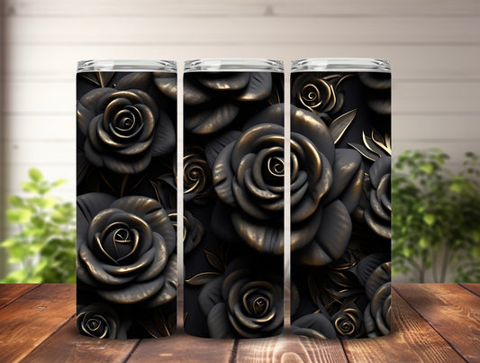 Tumbler 20oz Black & Gold Rose