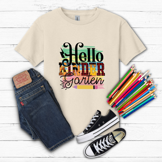 Hello kindergarten watercolor youth tee