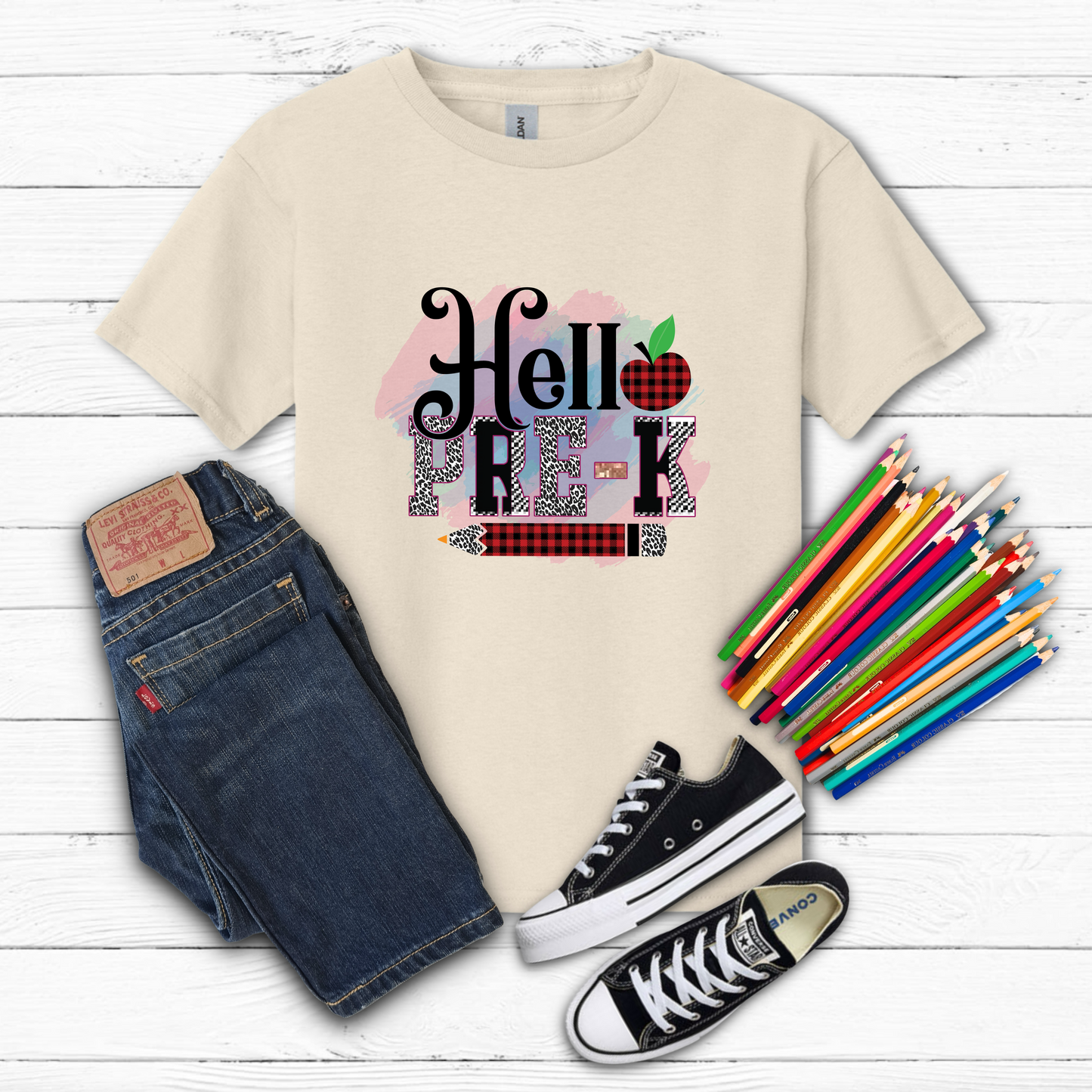 Hello Pre K Tee Youth Watercolor