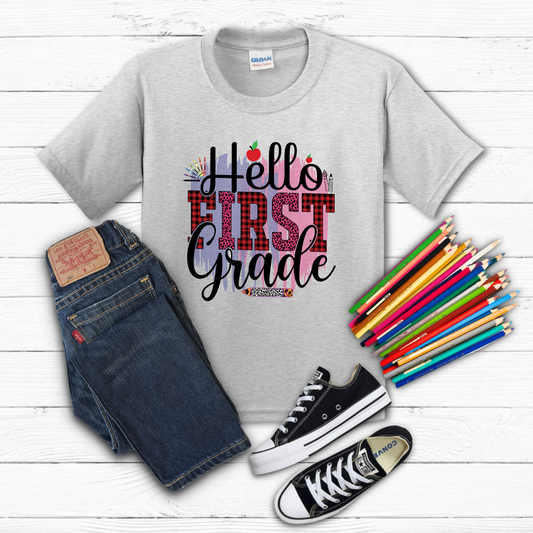 Hello First Grade Watercolor Tee Youth