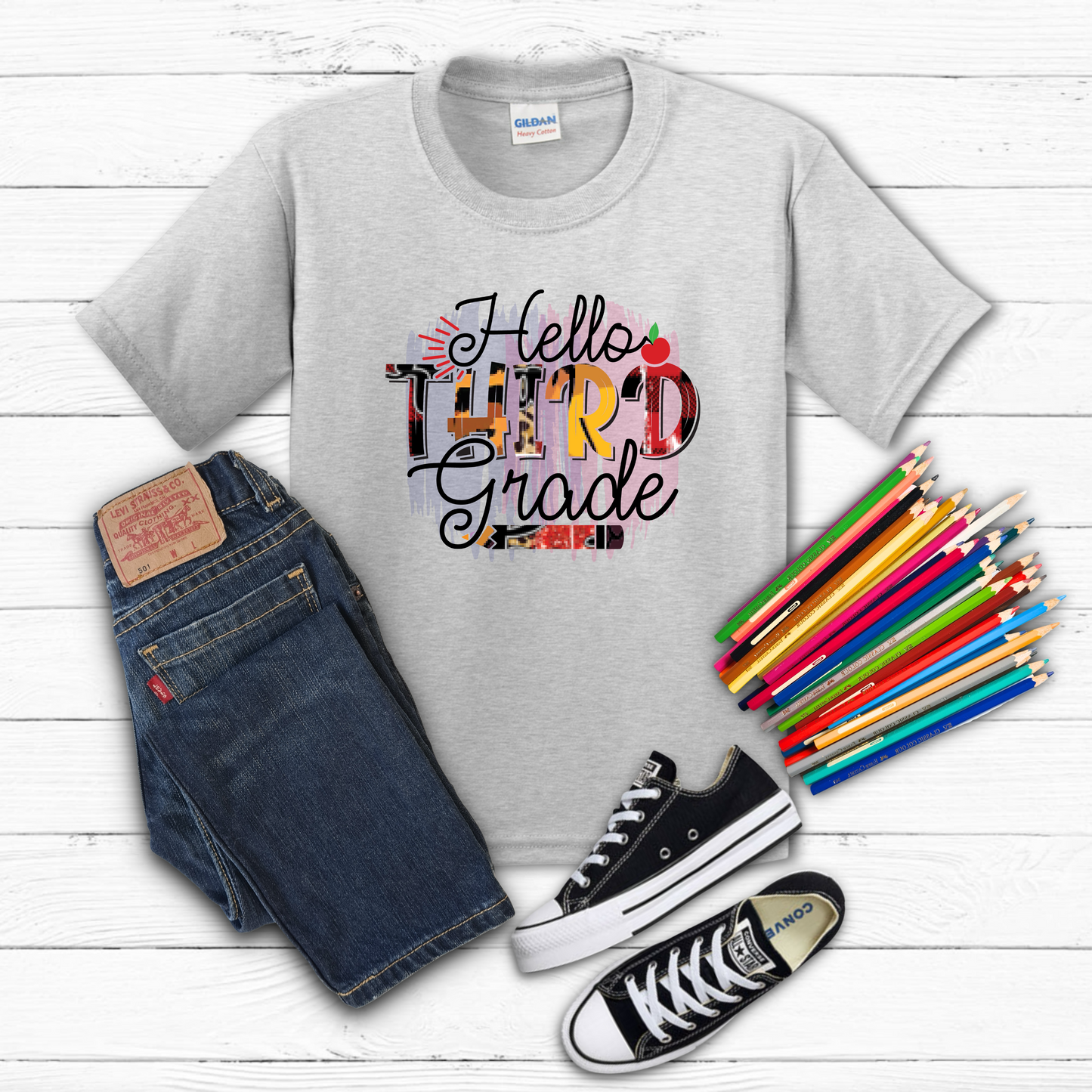 Hello Third Grade Watercolor Tee Youth