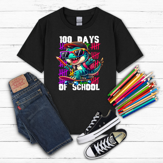 100 Days of School TRex Skating Tee