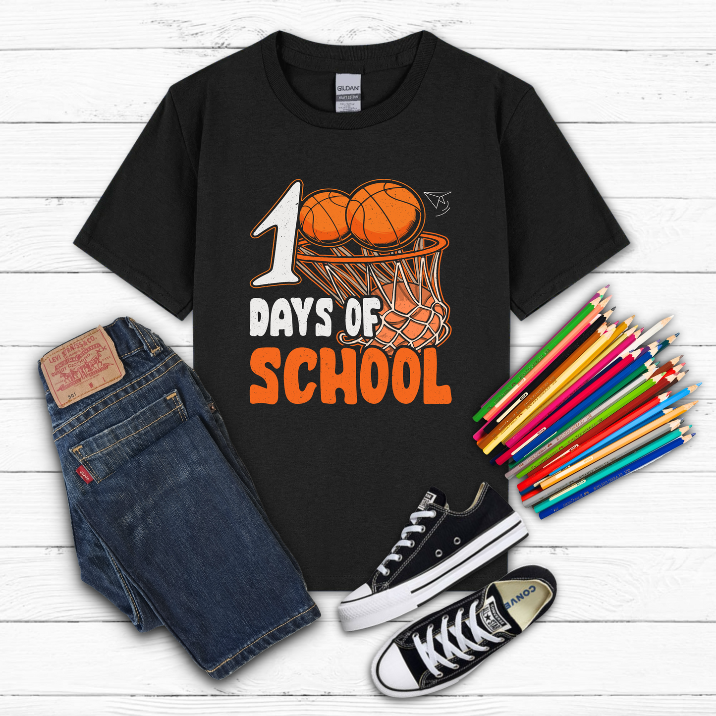 100 Days of School Basketball Tee