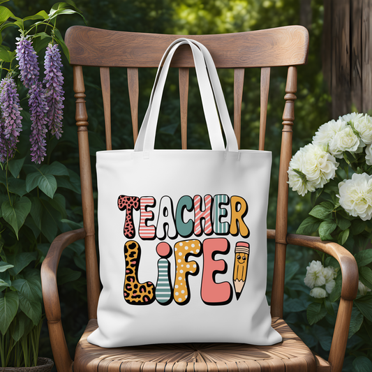Canvas Tote Bag 14x15in Teacher Life